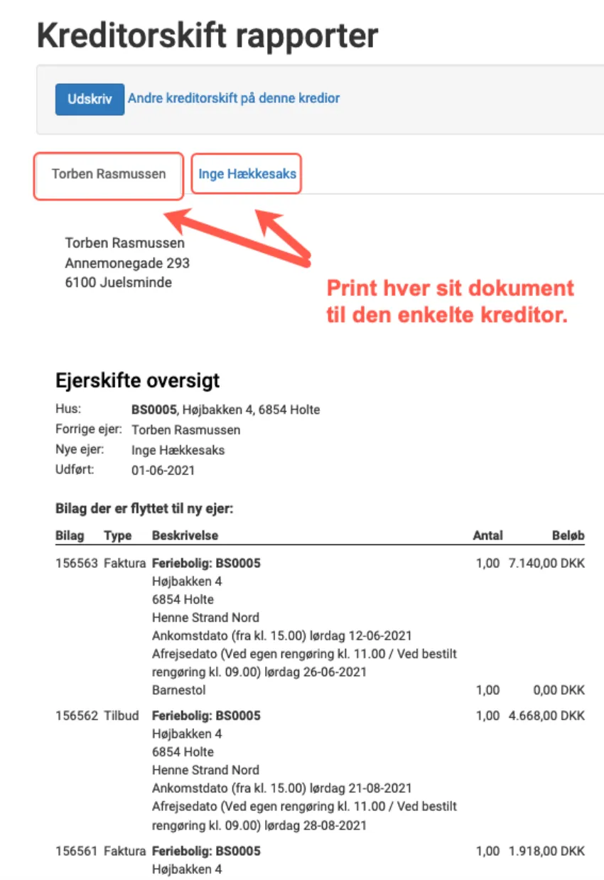 Oplysninger om kreditorskiftet