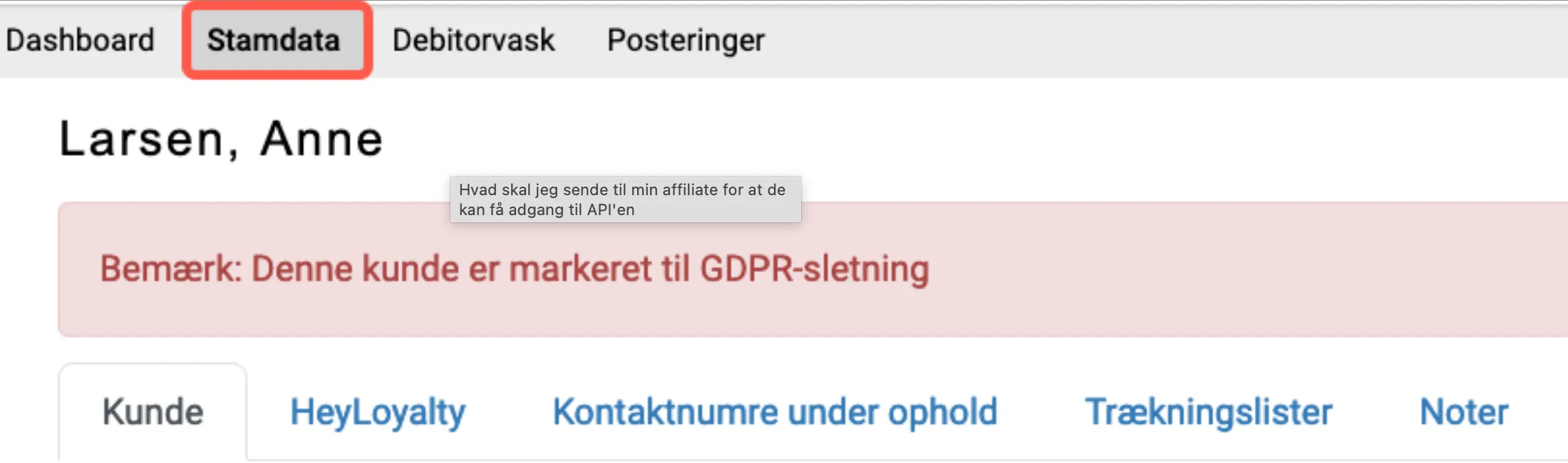 Advarsel på kunden