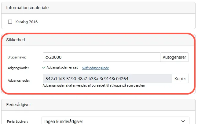 Adgang til gæstens login via debitor stamdata