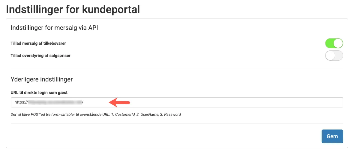Indstillinger for kundeportal