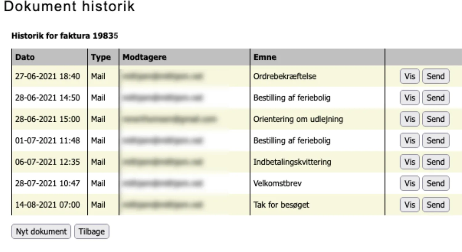 liste over mail på reservation