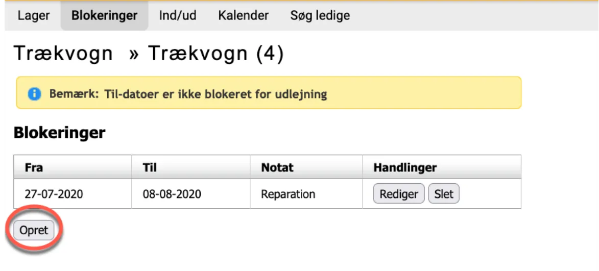 Opret blokeringer for vare