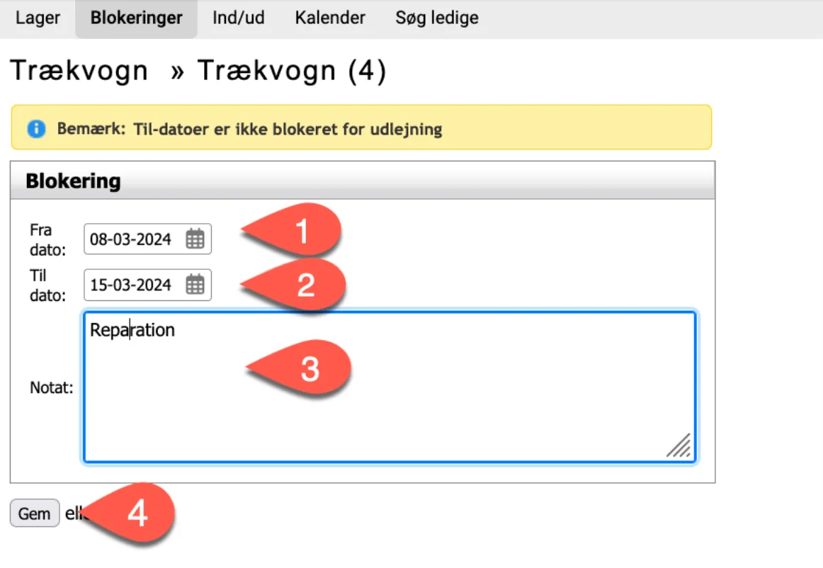 Tidsrum for blokering