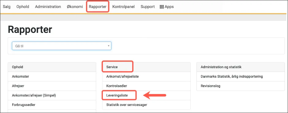 Find rapporten Leveringsliste