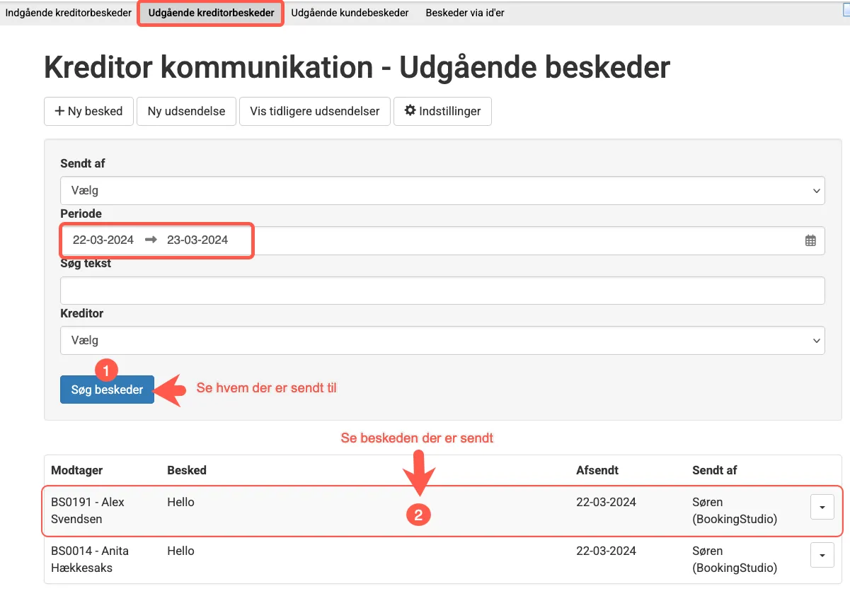 Se til hvem og hvad, der er sendt tidligere