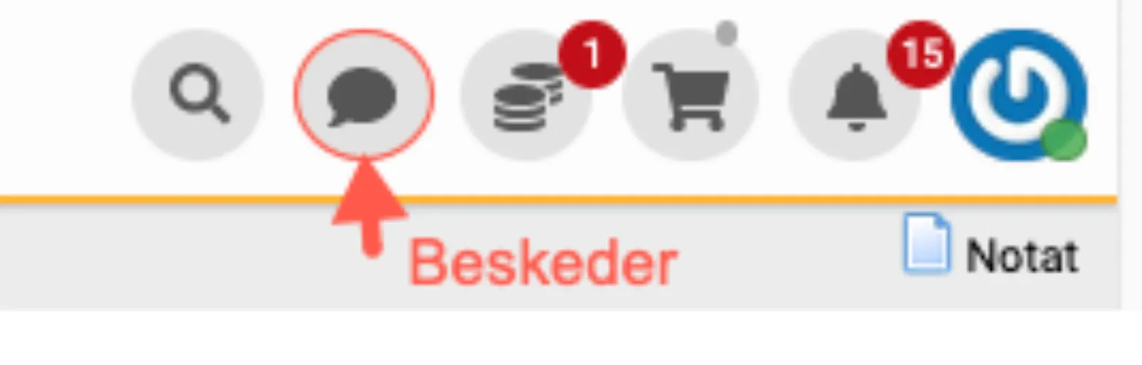 beskeder vises som selvstændigt ikon