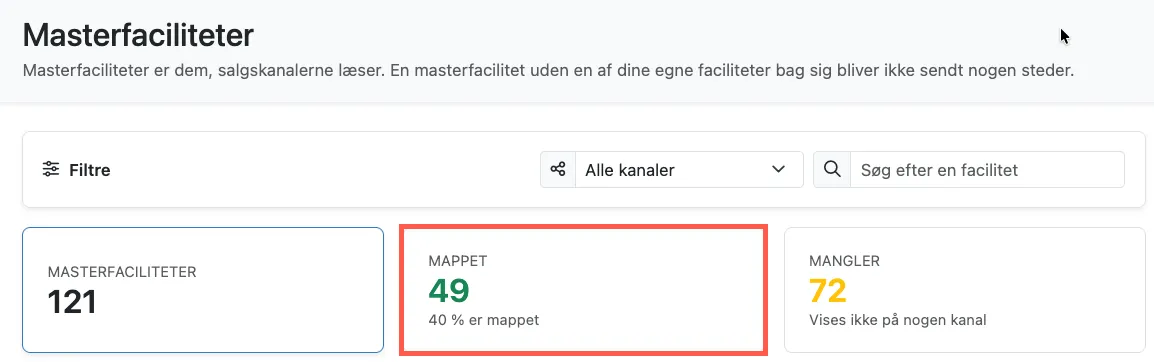Se antal masterfaciliteter der er konfigureret