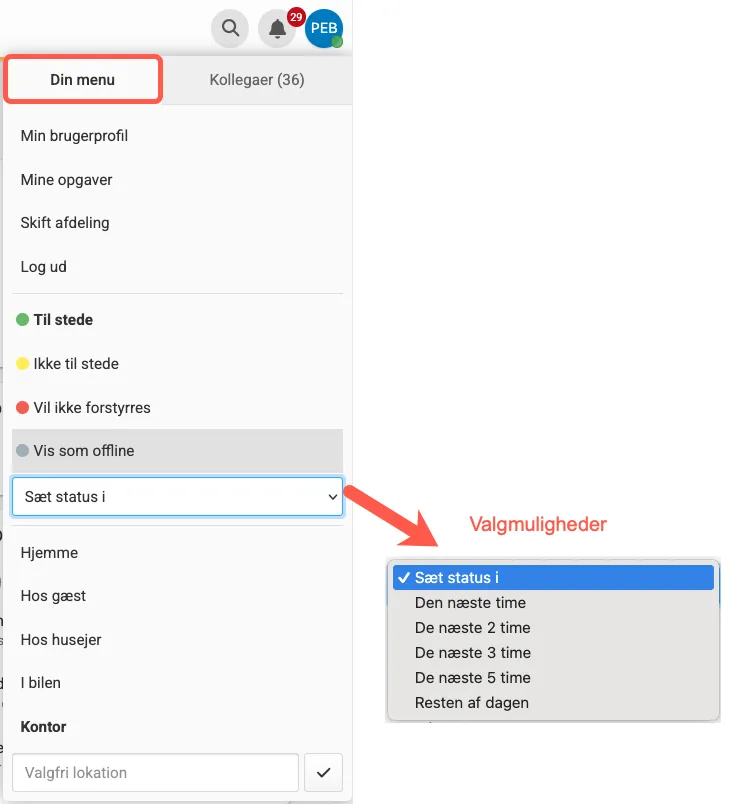 Medarbejderstatus på kollegaer