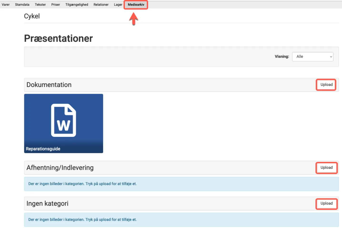 Mediearkiv for specifik varer