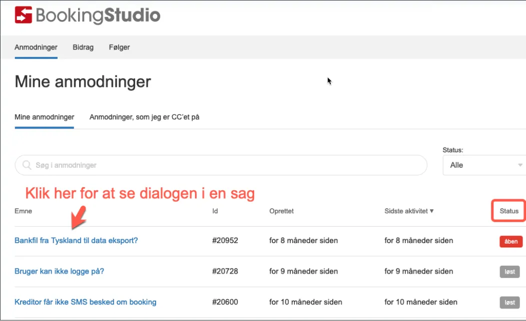 Oversigt over dine supportsager