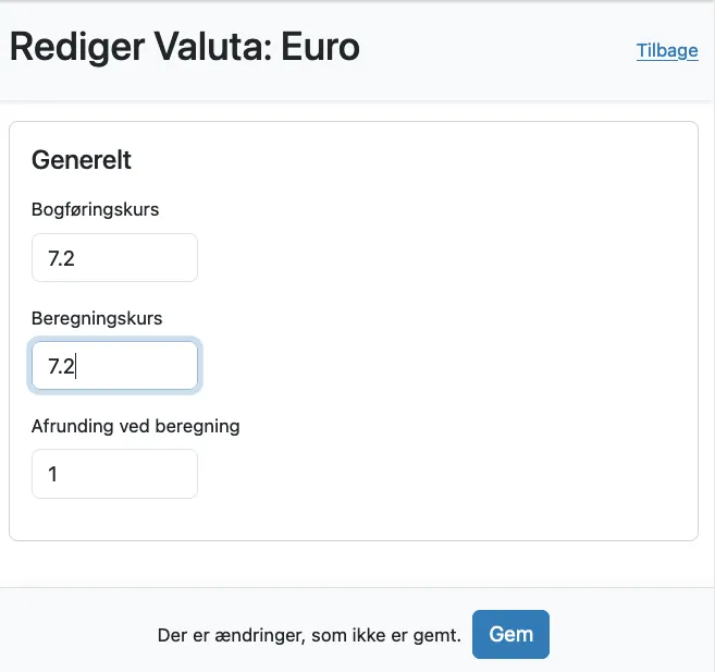 Ændre valutakursen