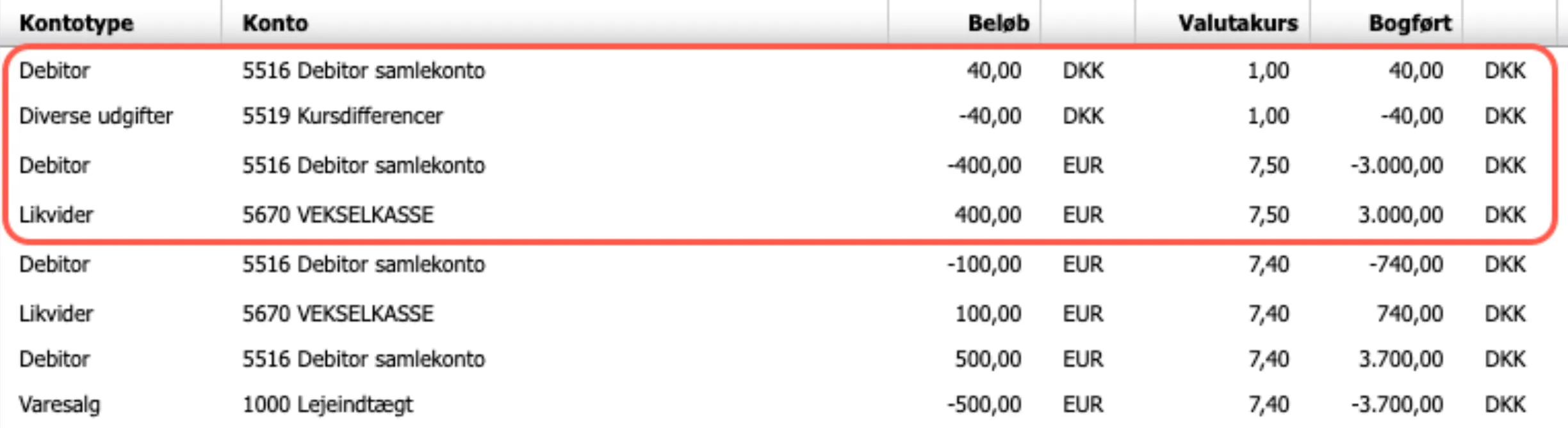 Indbetaling til ny kurs