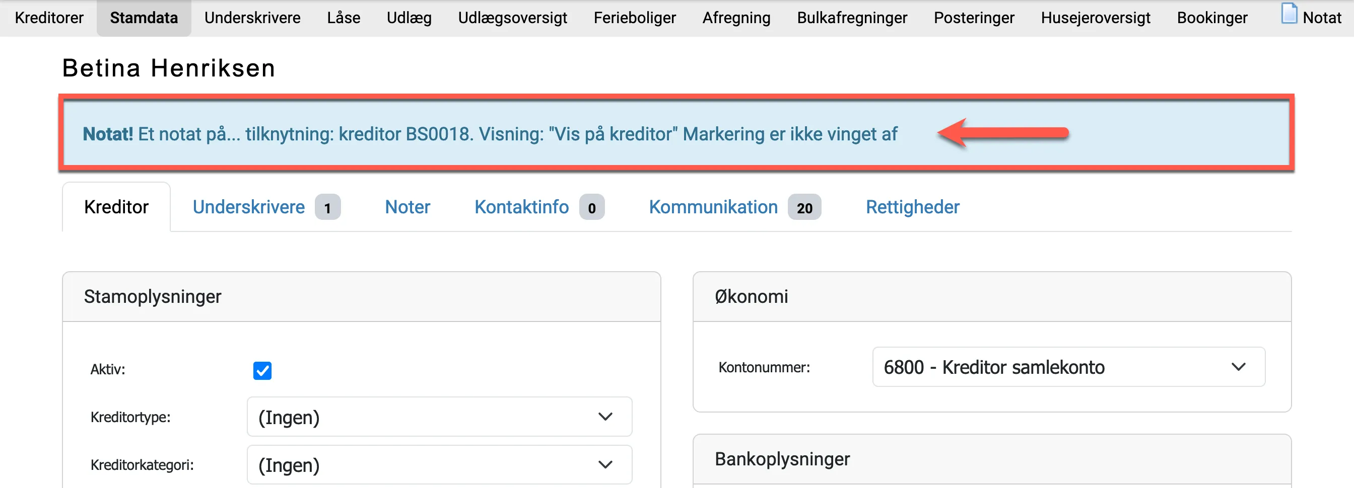 Tilknytning kreditor