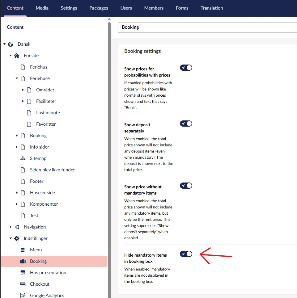 Skjul obligatoriske varer