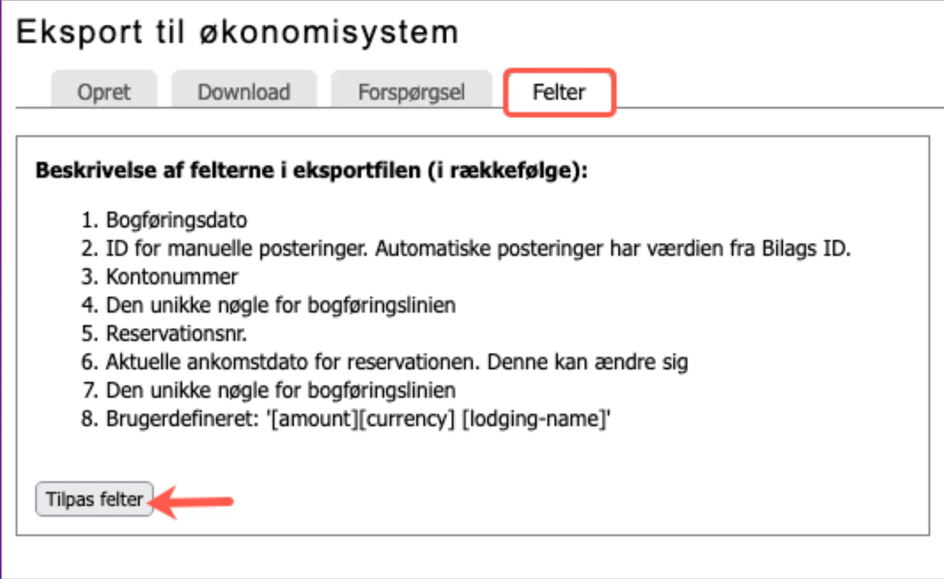 Økonomieksport tilpas felter