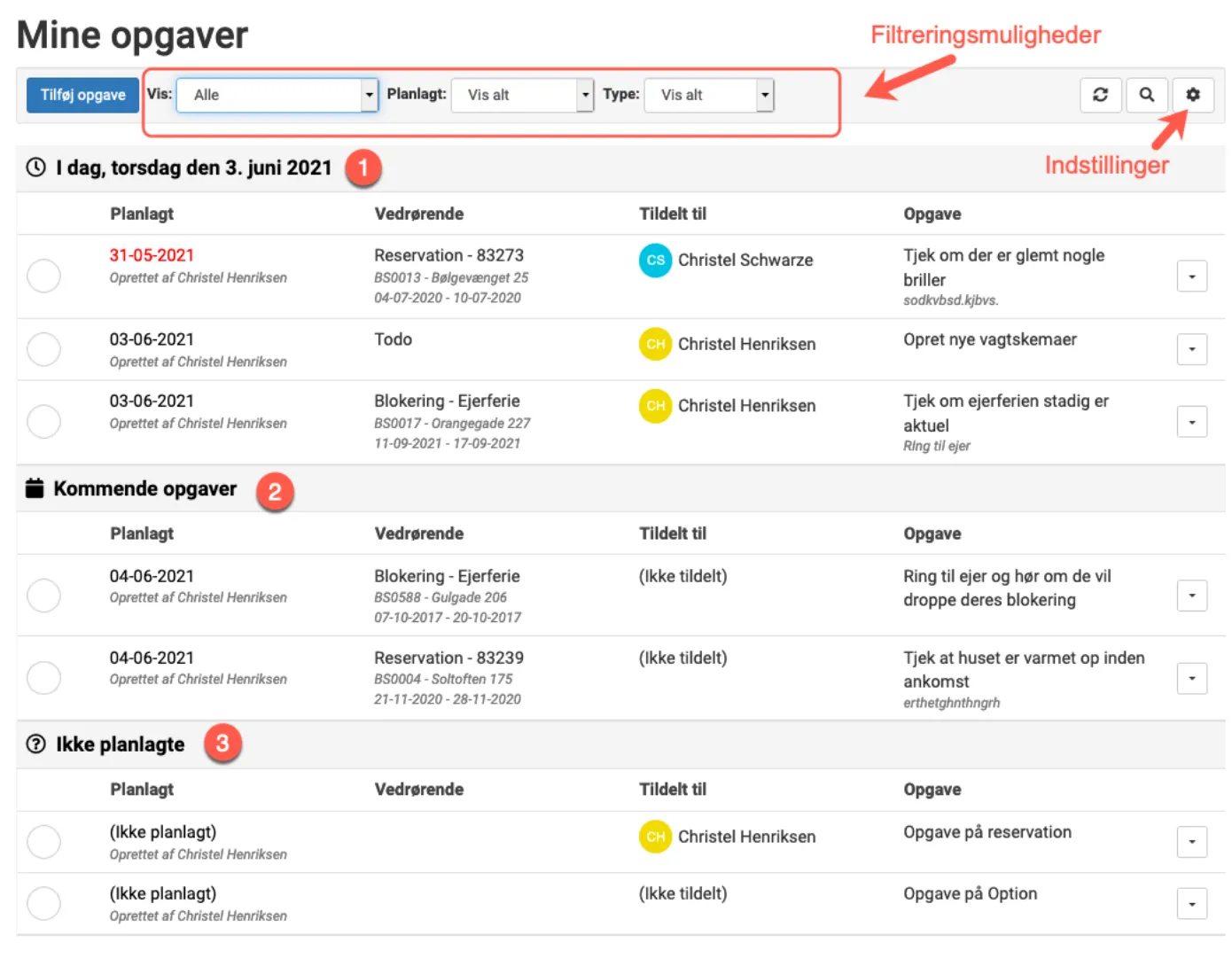 Opgaveoversigt