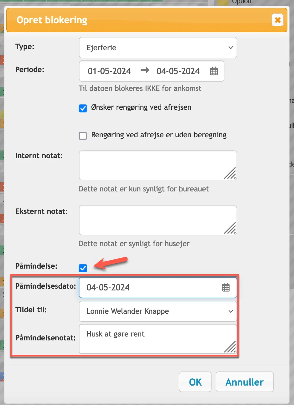 Opret blokering