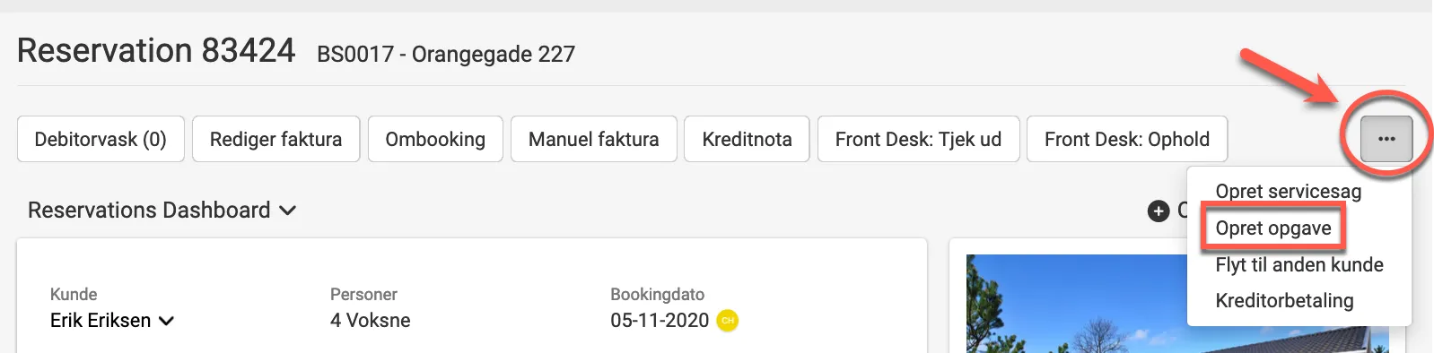 Opgave via reservations dashboard