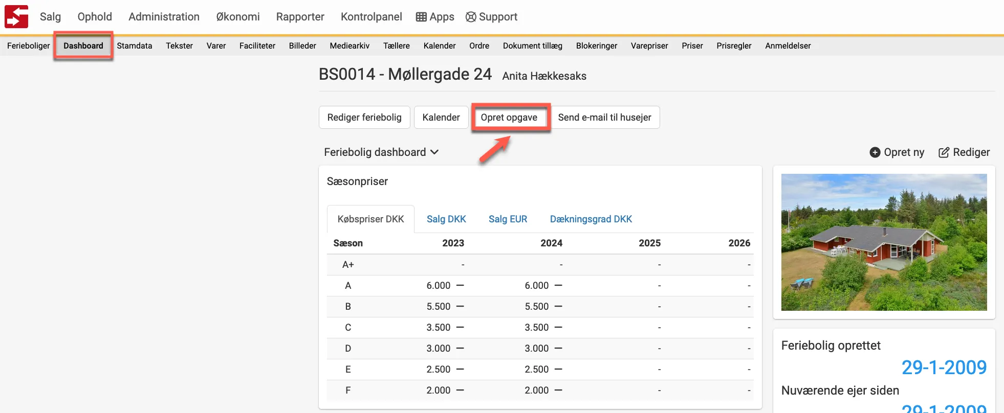opret og tilknyt opgave til feriebolig