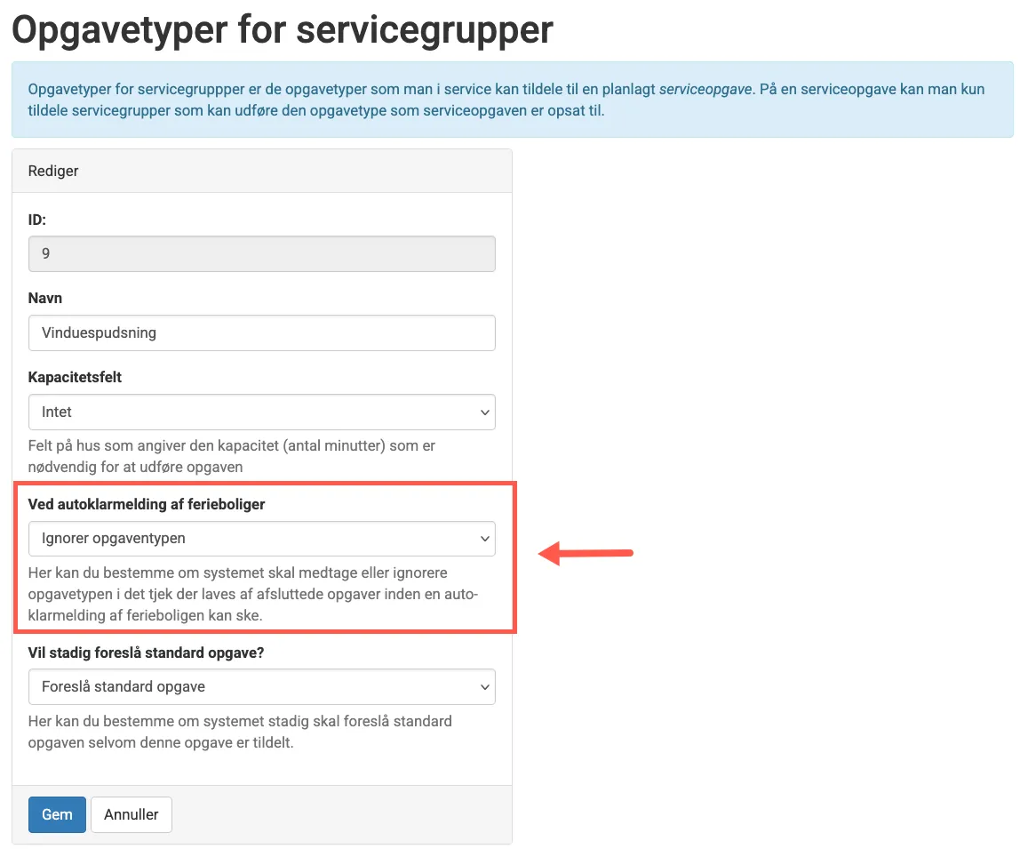 Indstilling for opgavetype