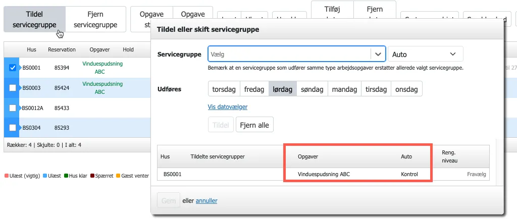 Tildel servicegruppe