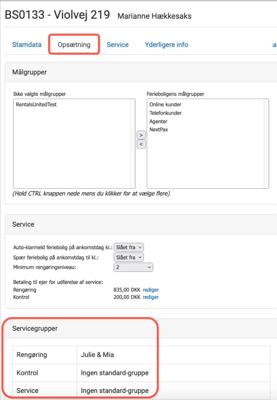 Typer vises på ferieboligernes stamdata