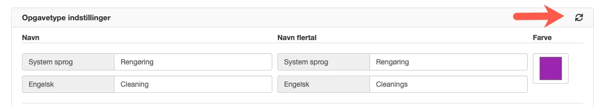 Refresh indstillinger for opgavetyper i service app'en