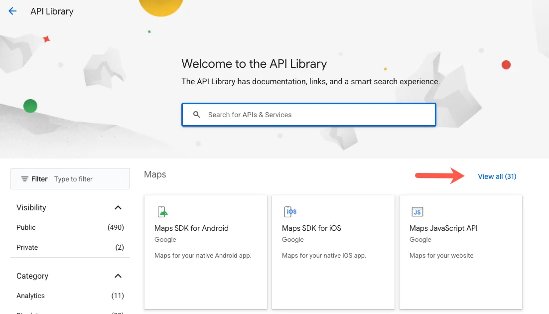 Se alle Google Maps API&#x27;er