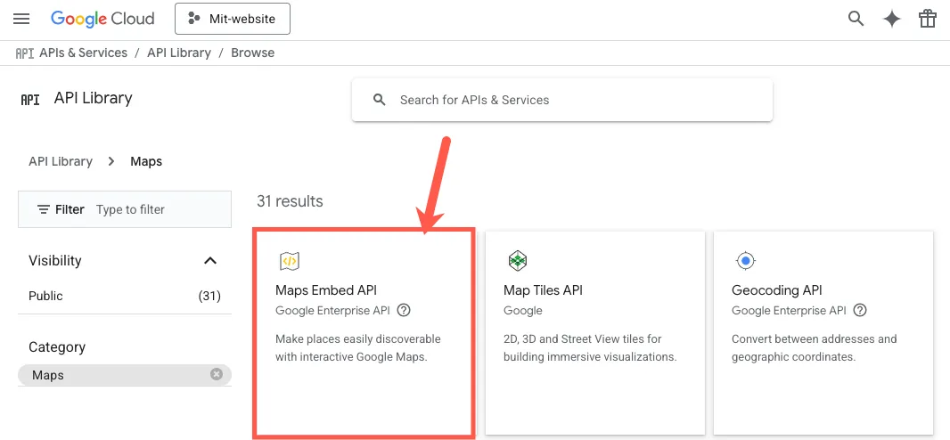 Maps embed API