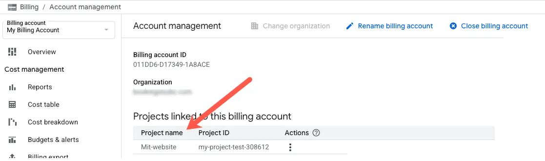 Se hvilken faktuereringskonto dit projekt er tilknyttet til