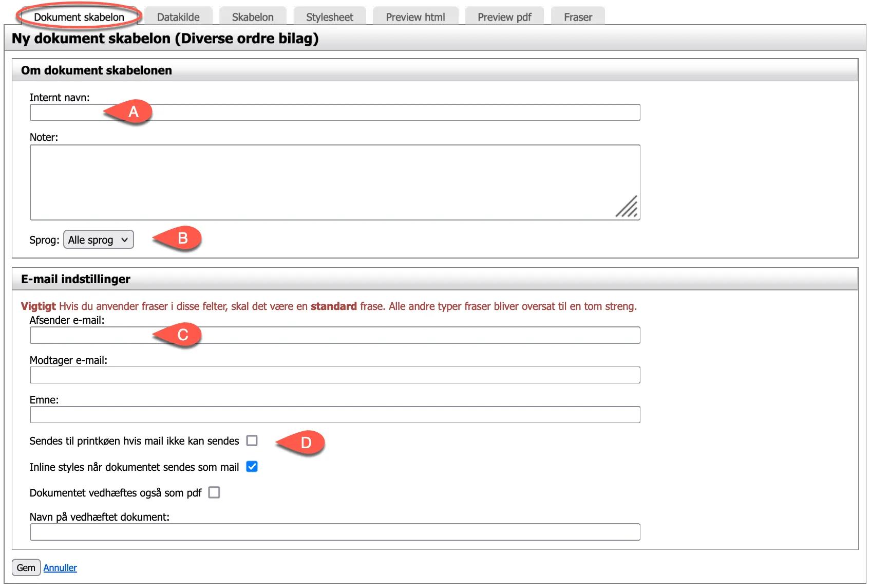 Fanen Dokument skabelon