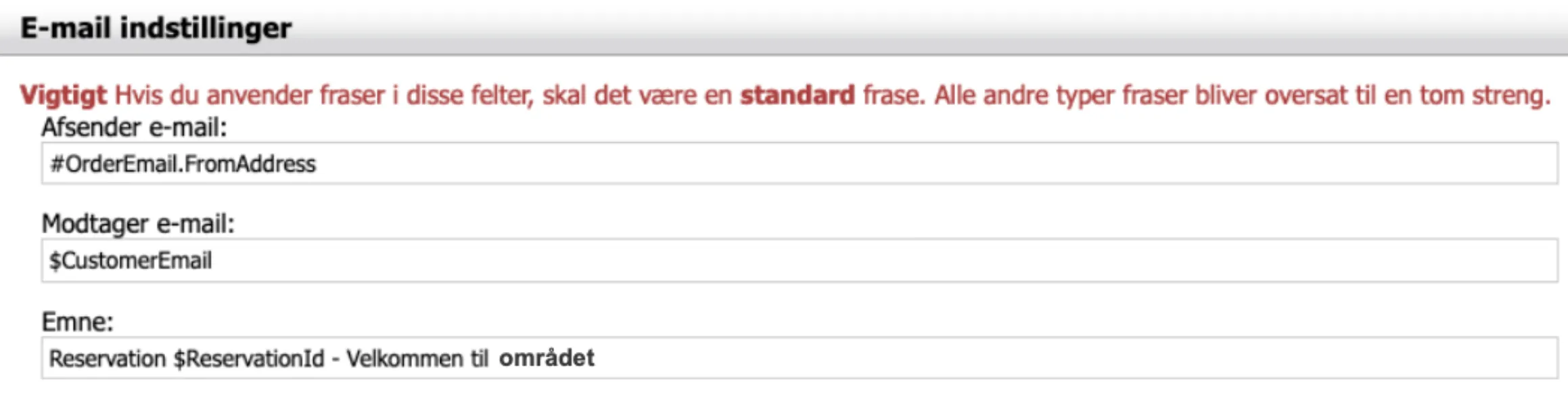 Udfyld felter til e-mail