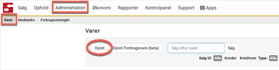 Opret varer
