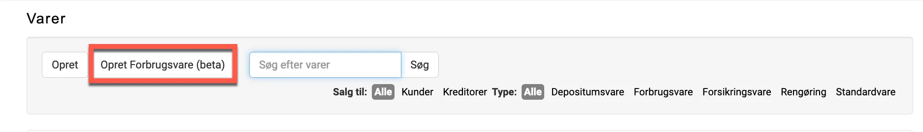 Opret forbrugsvarer