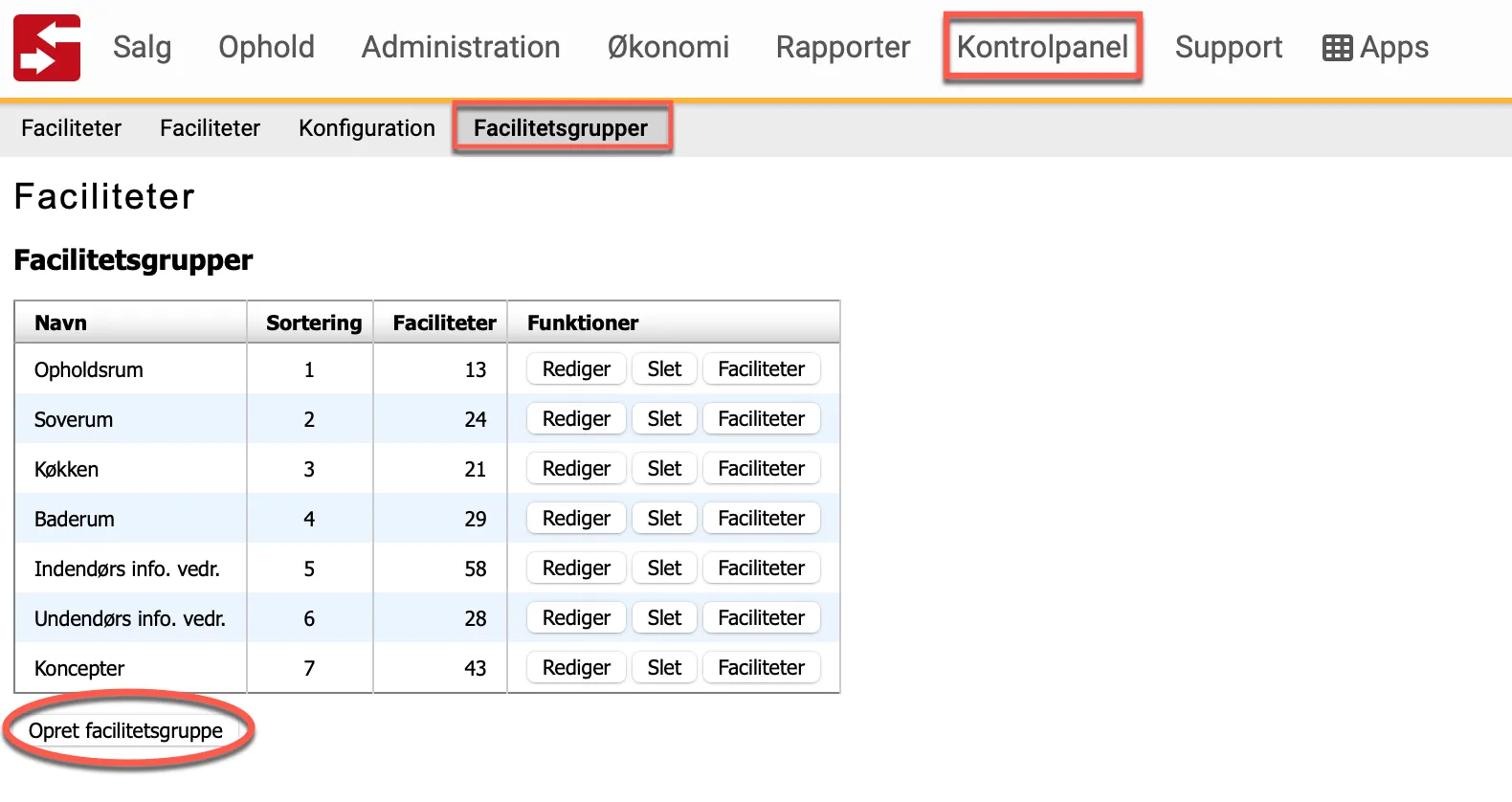 Opret en facilitetsgruppe