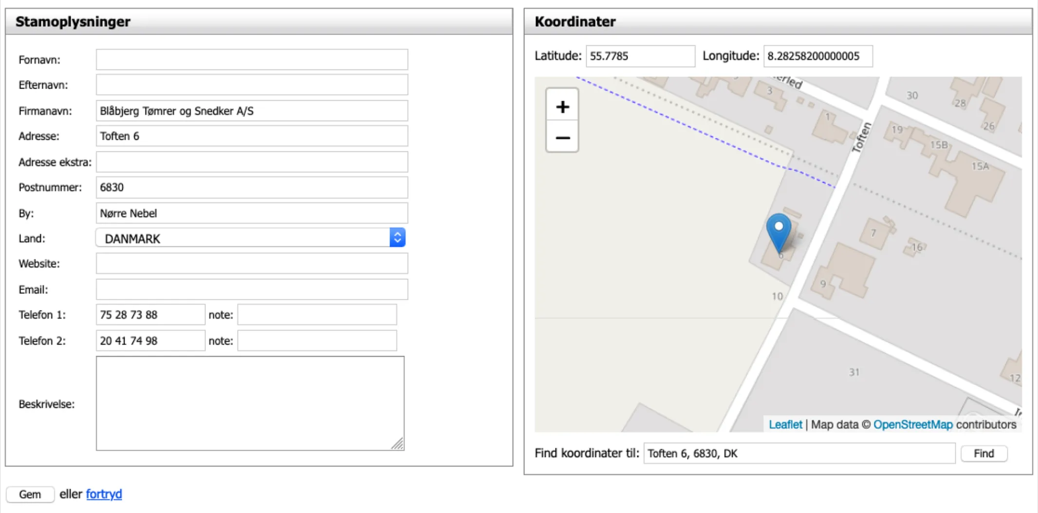 Eksempel på udfyldt side