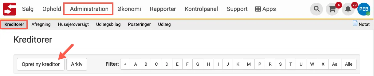 Opret ny kreditor