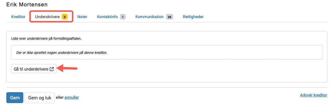 Underskrivere på kreditor