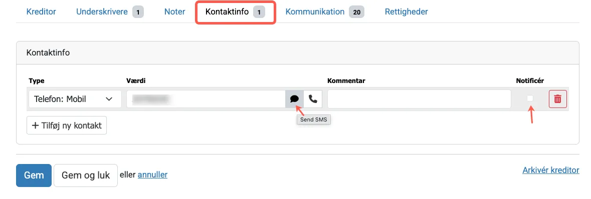 Info om sms på ekstra person