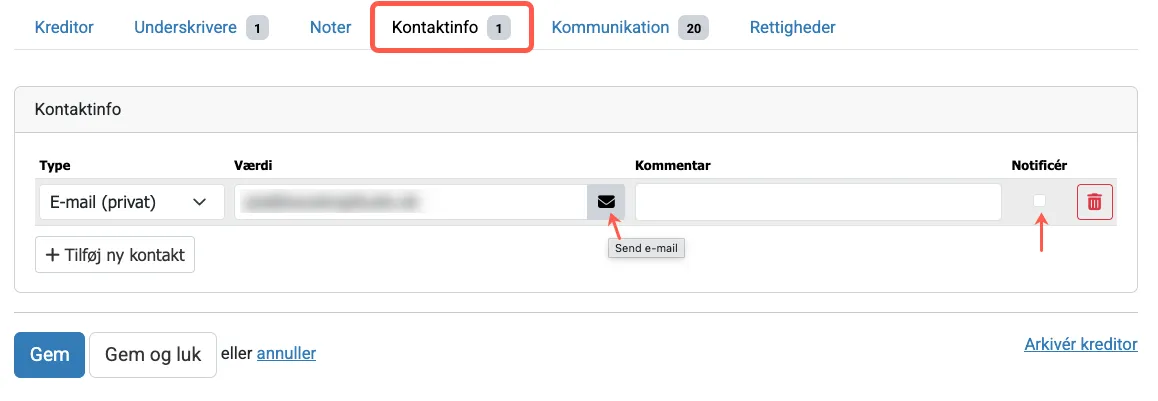 Info om e-mail på ekstra person