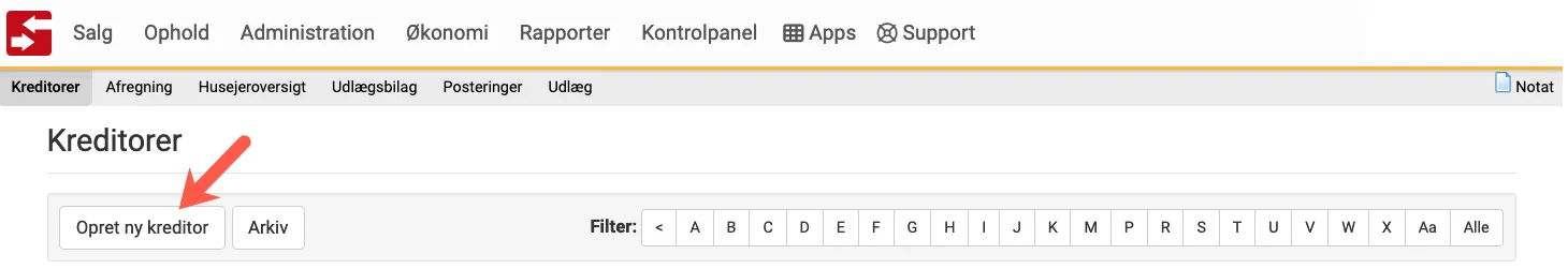 Opret en ny kreditor