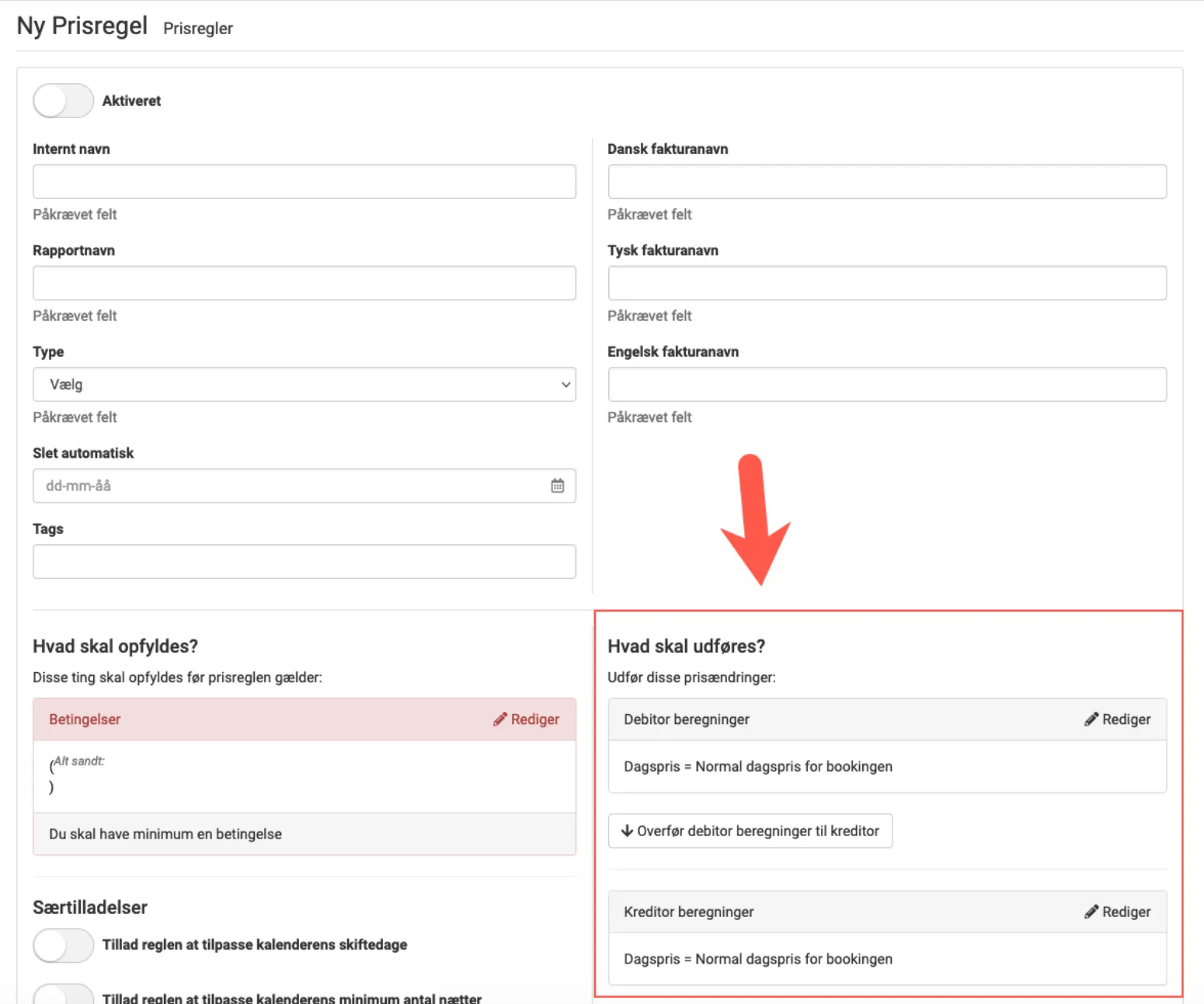 Definere beregning af pris