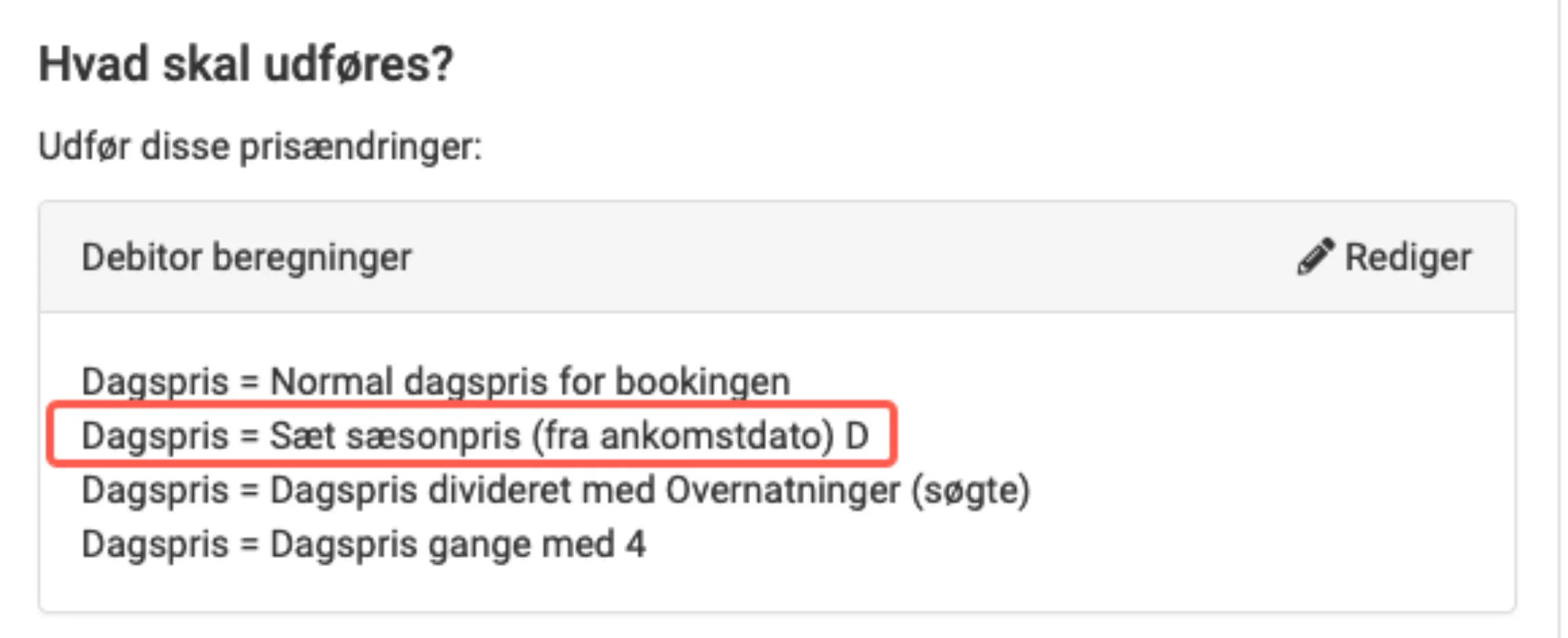Eksempel med D sæsonpriser