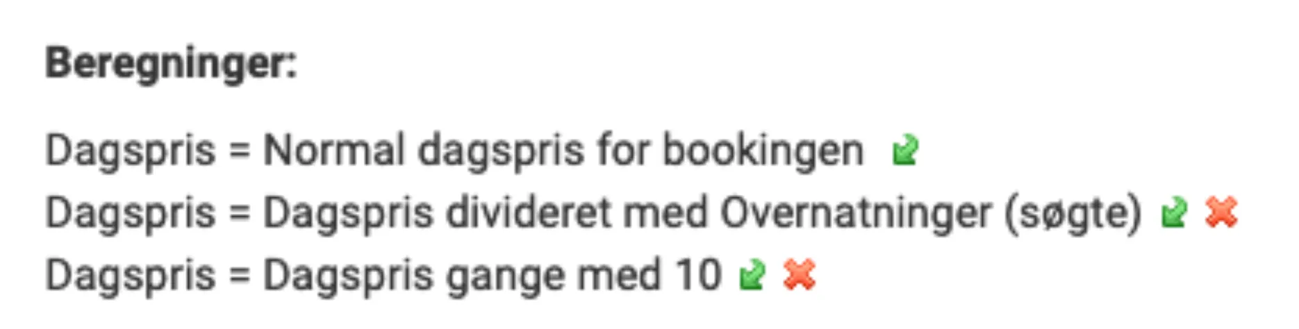 Eksempel med betingelser 14 dages booking