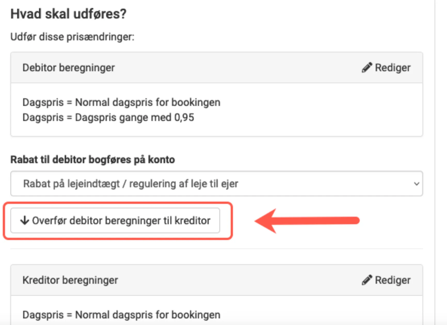 Overfør debitor beregninger til kreditor