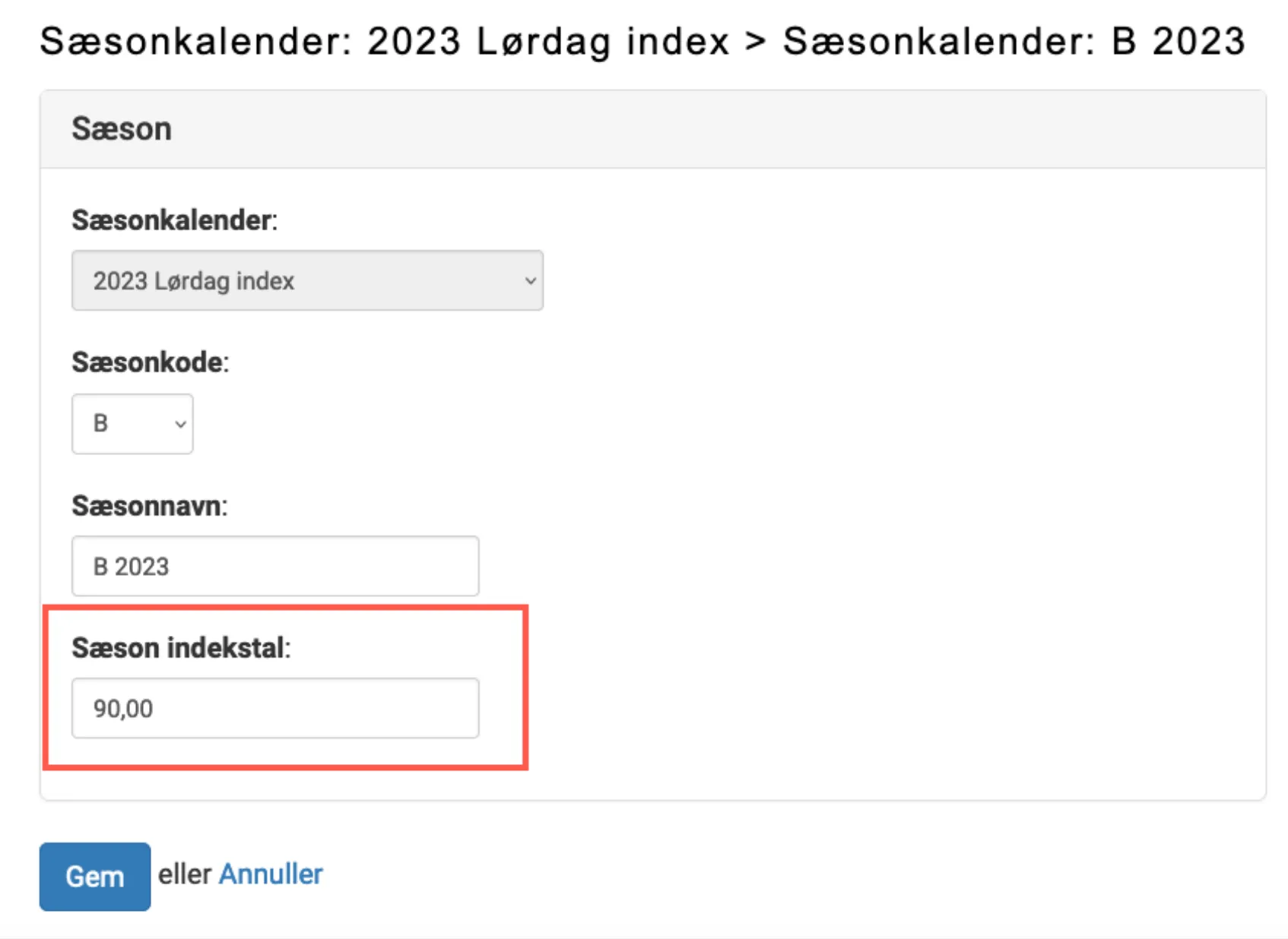 Tomt felt for hver sæson udfyldes