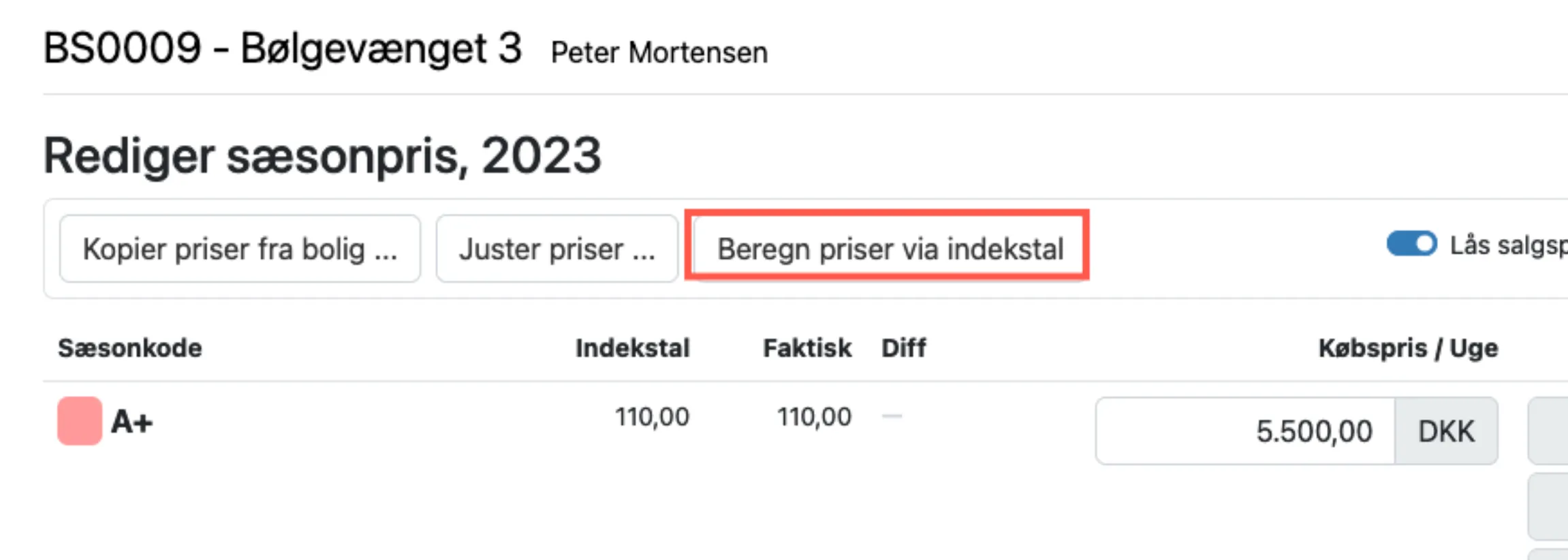 Beregn priser via indekstal