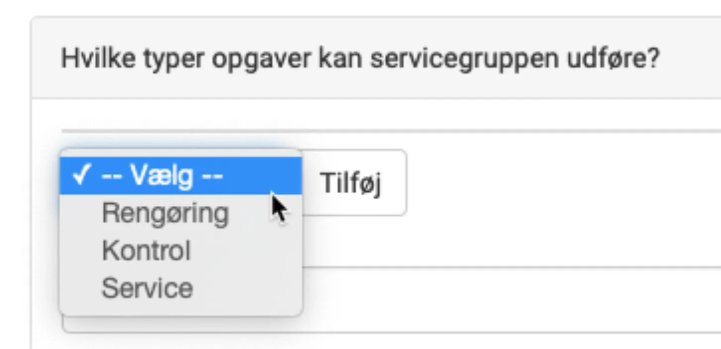 Oprettede opgavetyper