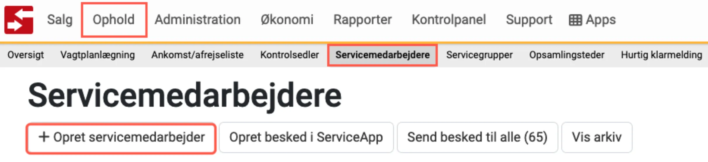 Opret servicemedarbejder