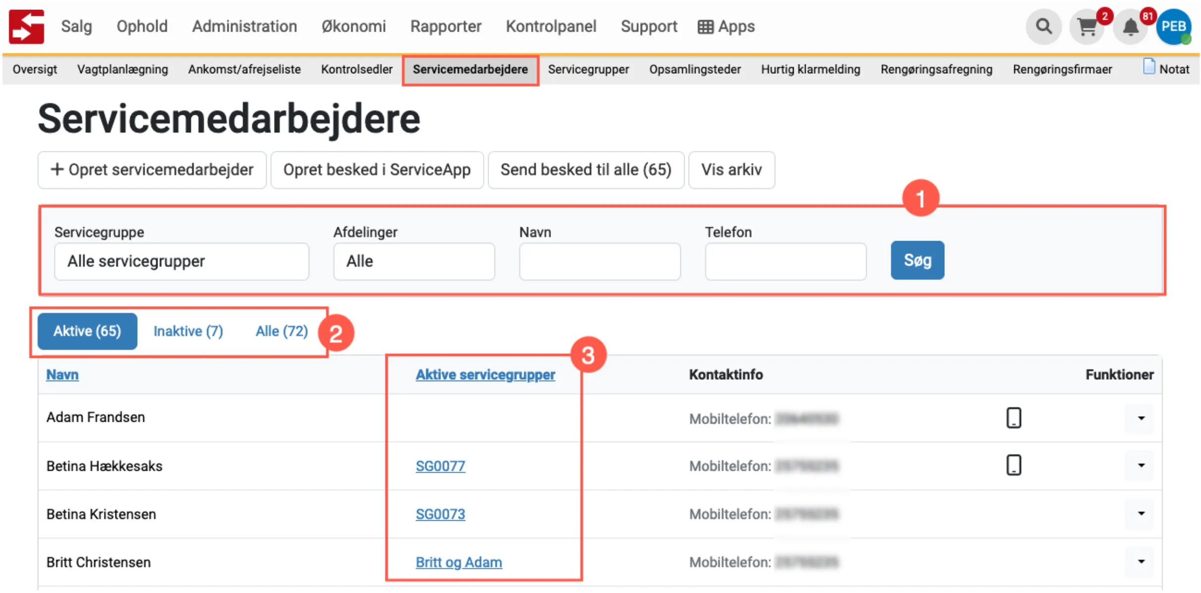 Siden servicemedarbejder